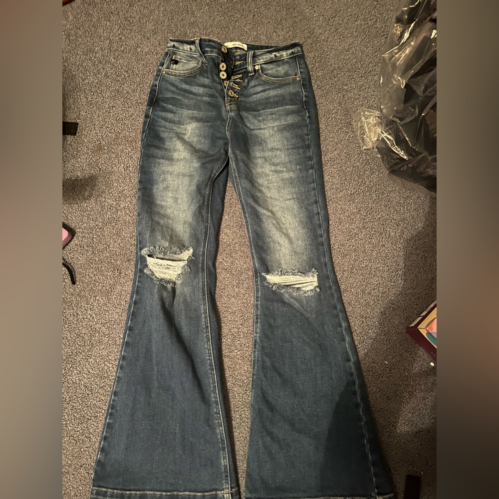 KanCan Petite Distressed Flare Jeans